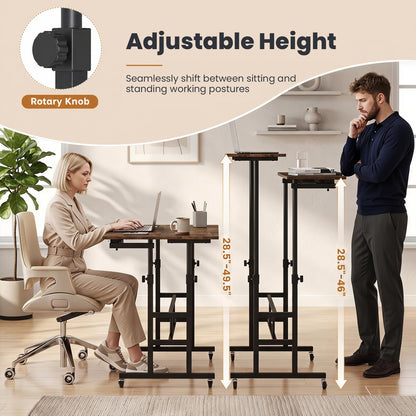 GOFLAME Small Height Adjustable Standing Desk with Wheels