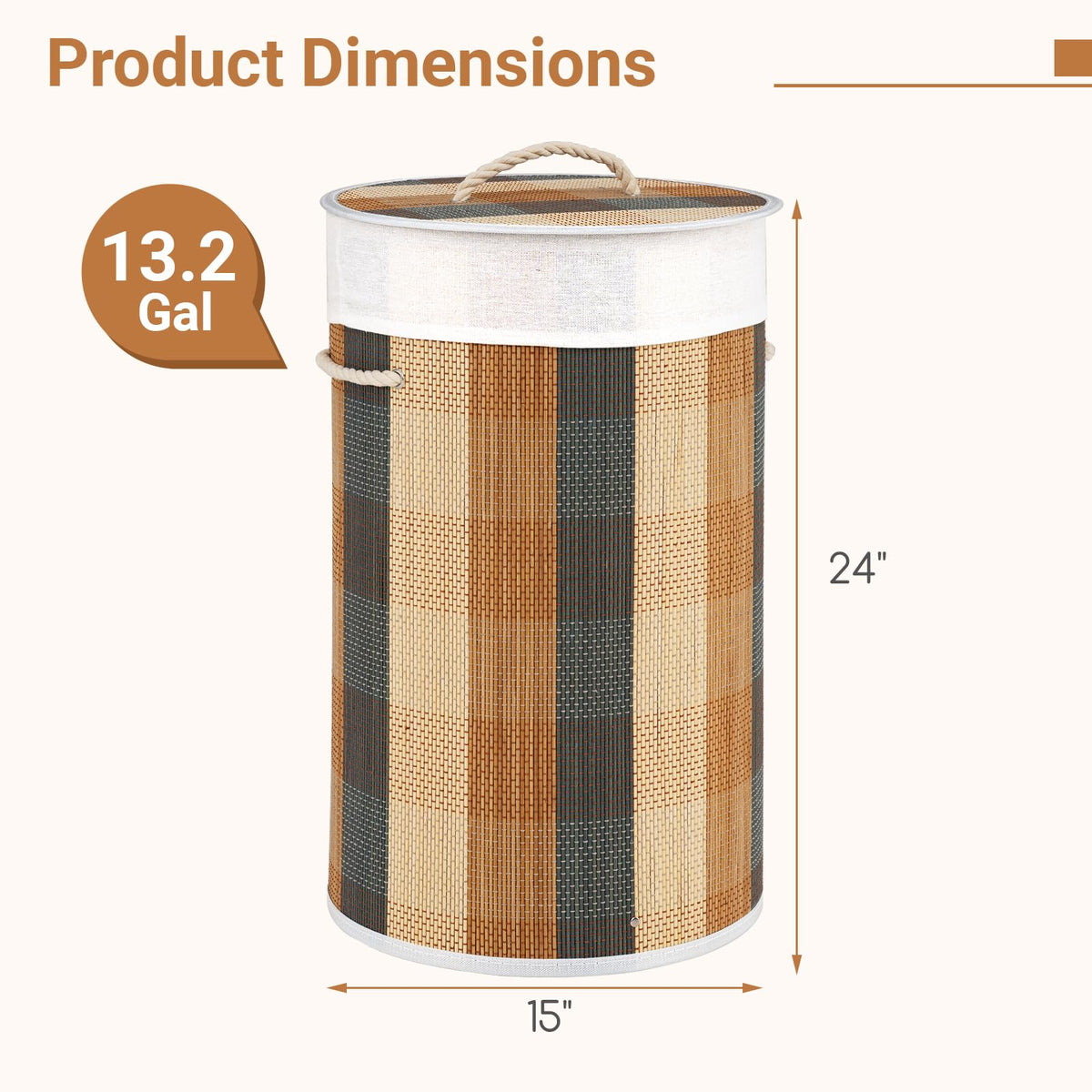 Goflame 13.2 Gal Round Bamboo Laundry Hamper with Lid