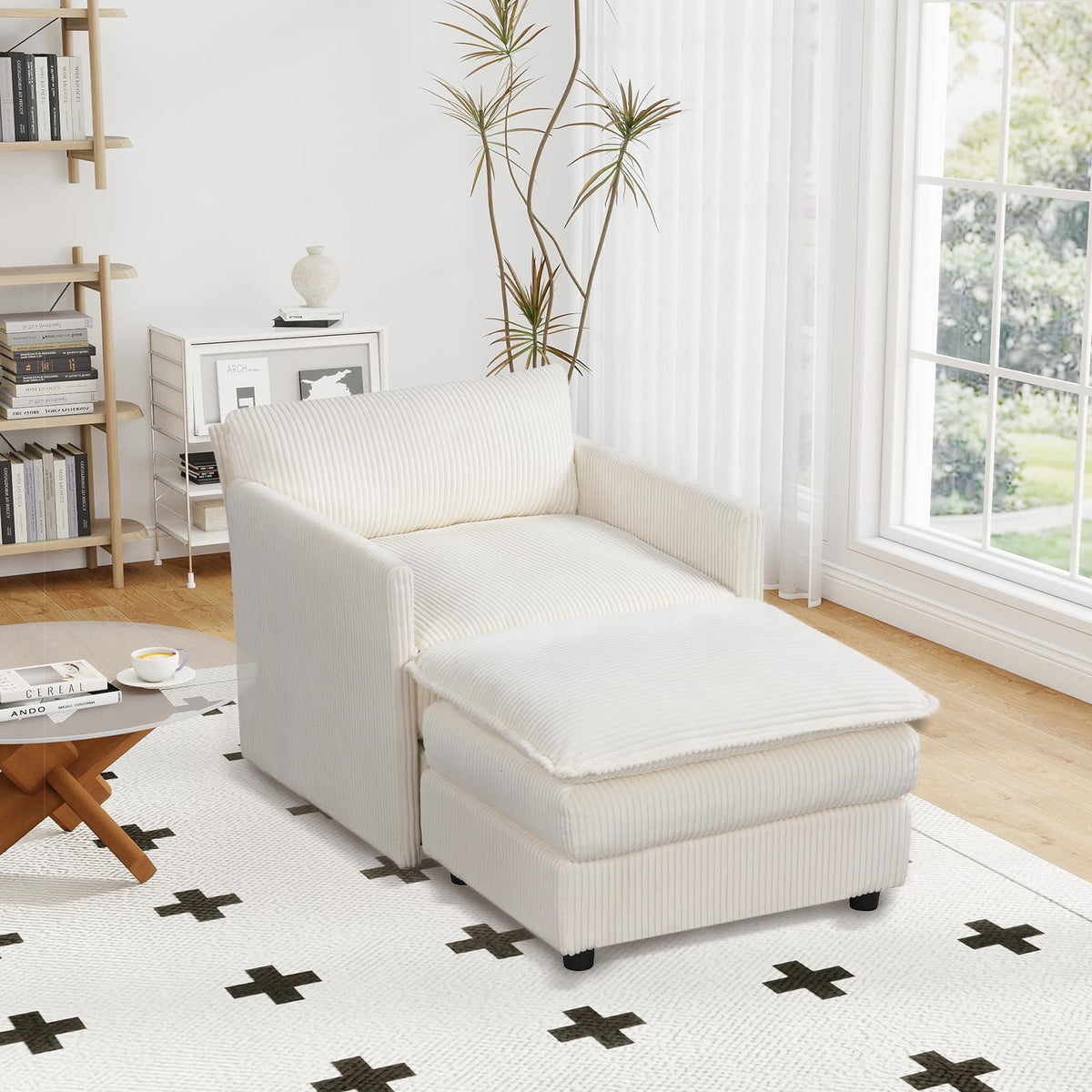Goflame Oversized Accent Chair with Ottoman with Soft Corduroy Cushions