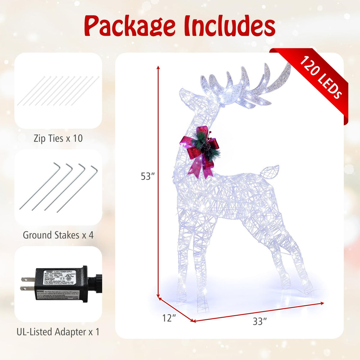 Goflame Lighted Christmas Reindeer | 4.4 FT Pre-Lit Xmas Holiday Decoration