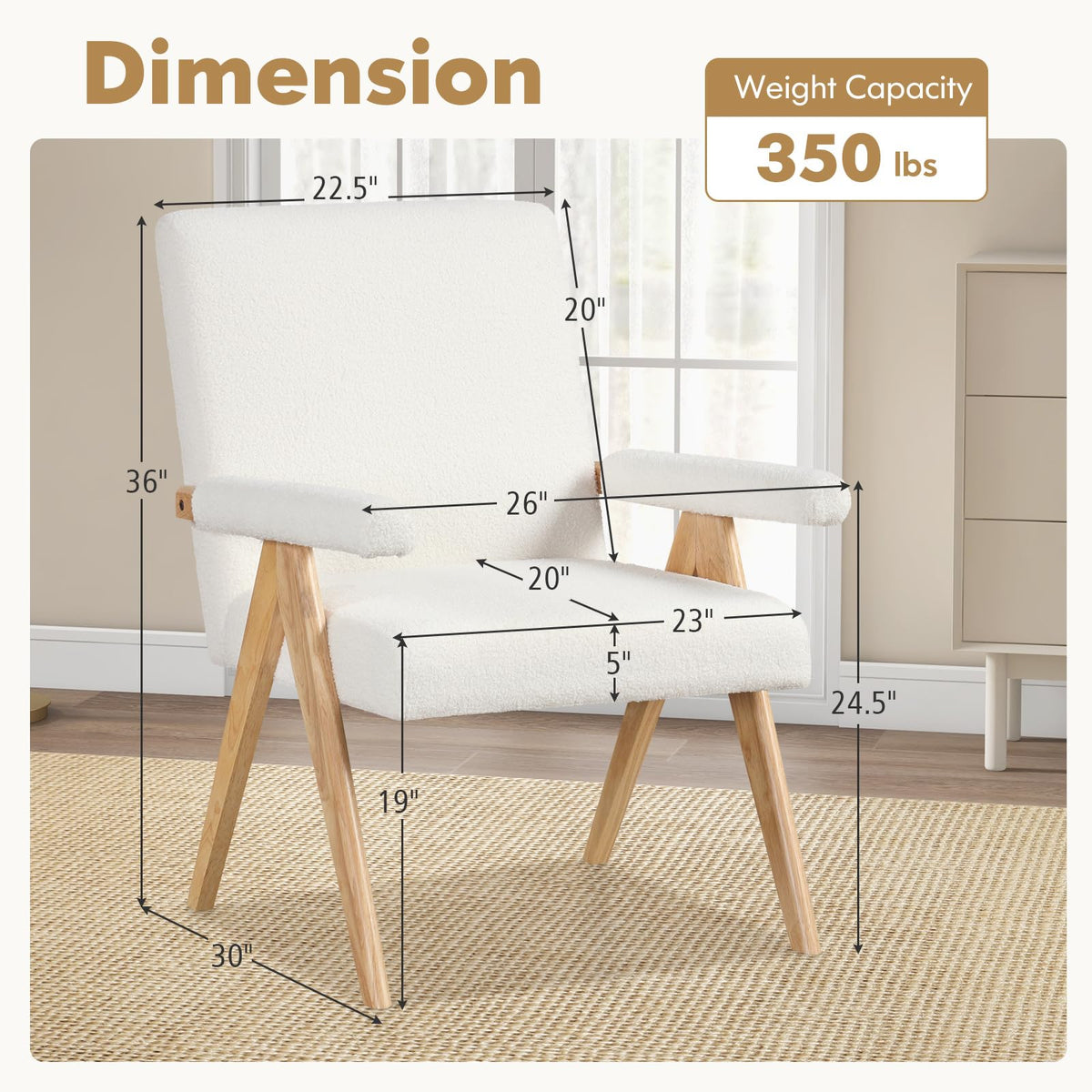 Goflame Mid-Century Modern Accent Chair, Sherpa Fabric Reading Chair with Padded Armrests