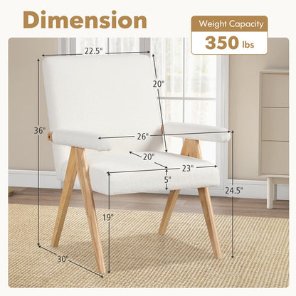 Goflame Mid-Century Modern Accent Chair, Sherpa Fabric Reading Chair with Padded Armrests