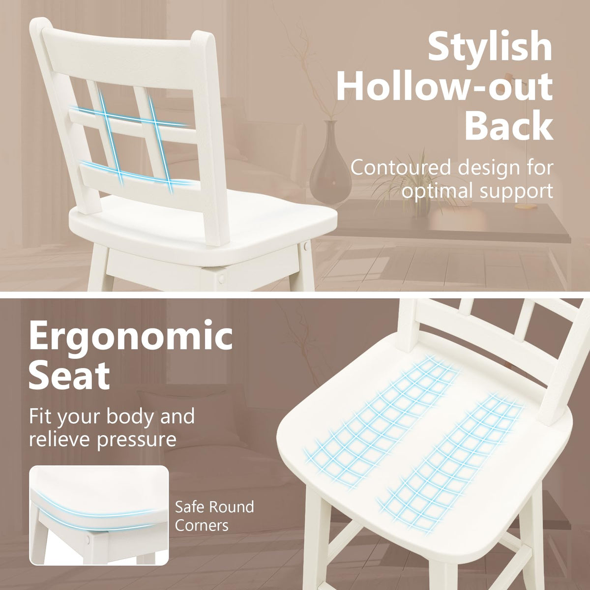 Goflame Bar Stools, Farmhouse Swivel Barstools with 6-Grid Hollow Back & Ergonomic Contoured Seat
