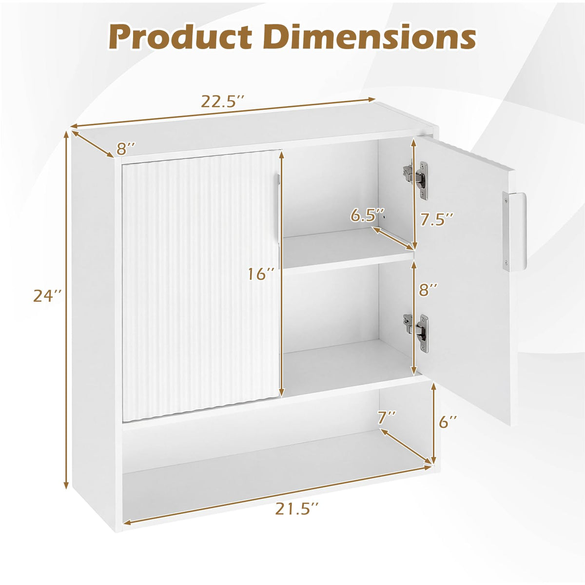 Goflame Fluted Bathroom Wall Cabinet | Over-the-Toilet Medicine Cabinet w/ 2 Doors