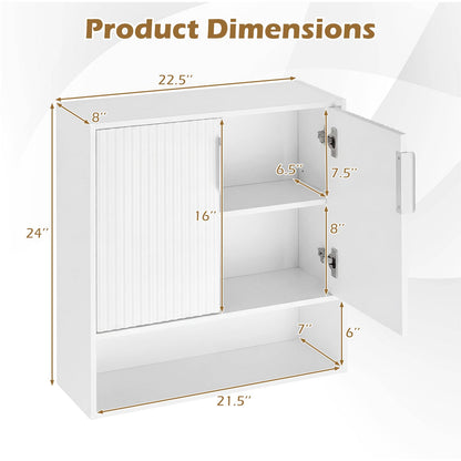 Goflame Fluted Bathroom Wall Cabinet | Over-the-Toilet Medicine Cabinet w/ 2 Doors