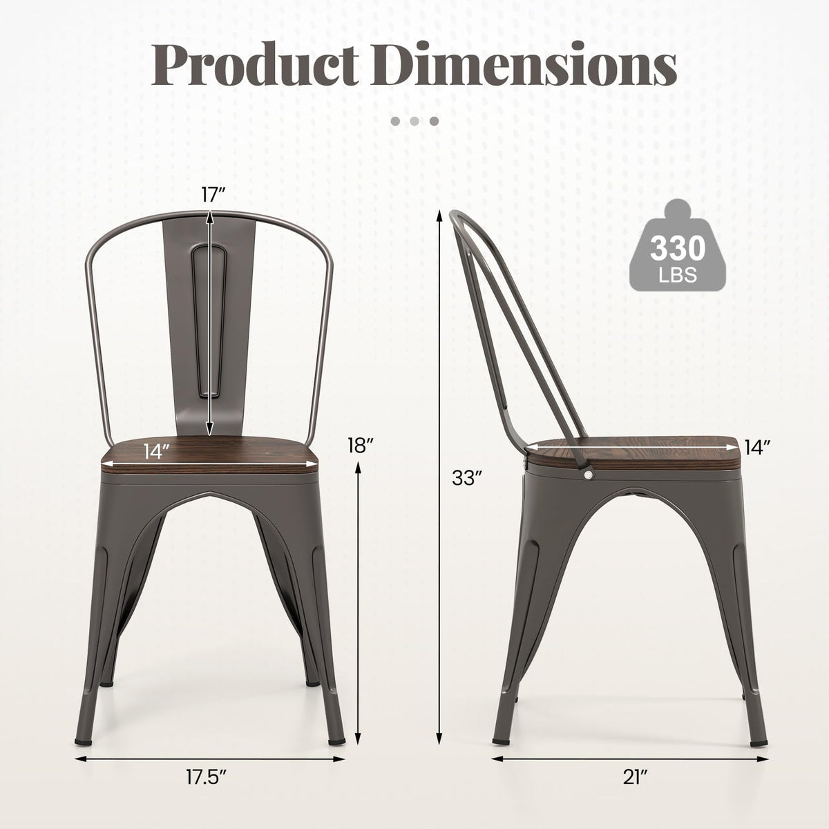 Goflame Metal Dining Chairs Set of 4, Stackable Kitchen Chairs with Wood Seat & Removable Backrest