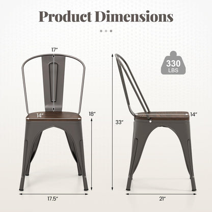 Goflame Metal Dining Chairs Set of 4, Stackable Kitchen Chairs with Wood Seat & Removable Backrest