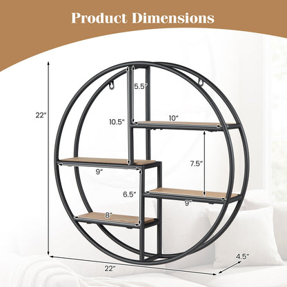 Goflame Industrial Style Round Wall Shelves for Living Room