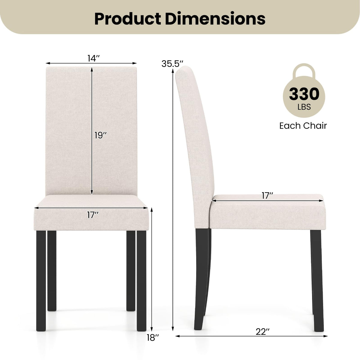 Goflame Upholstered Dining Chair Set of 2/4 Mid Century Modern Fabric Kitchen Chairs with Thick Padded Seat