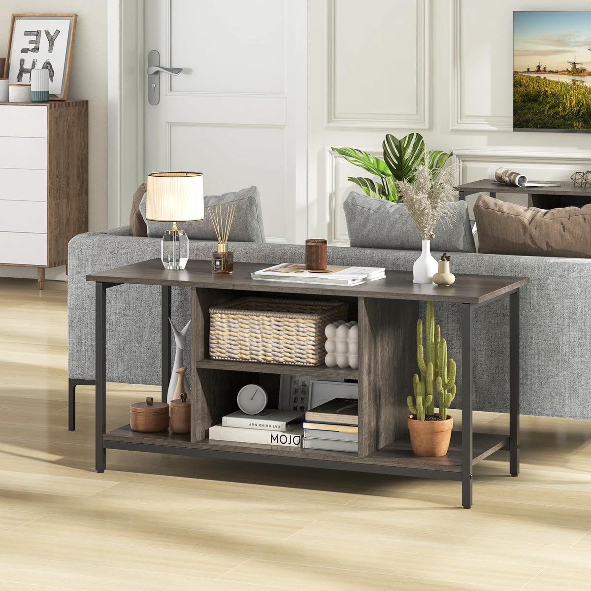 Goflame TV Stand for TV Up to 50” TVs, Entertainment Center with Charging Station, USB & Type C Ports