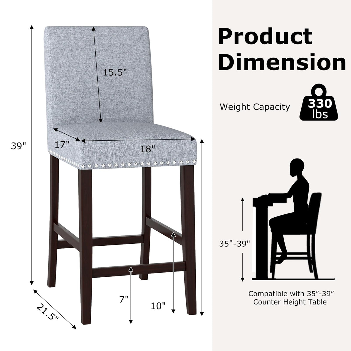 Goflame Modern Bar Stools Set of 2/4 26" Upholstered Counter Height Bar Stools w/Tilt Backrest