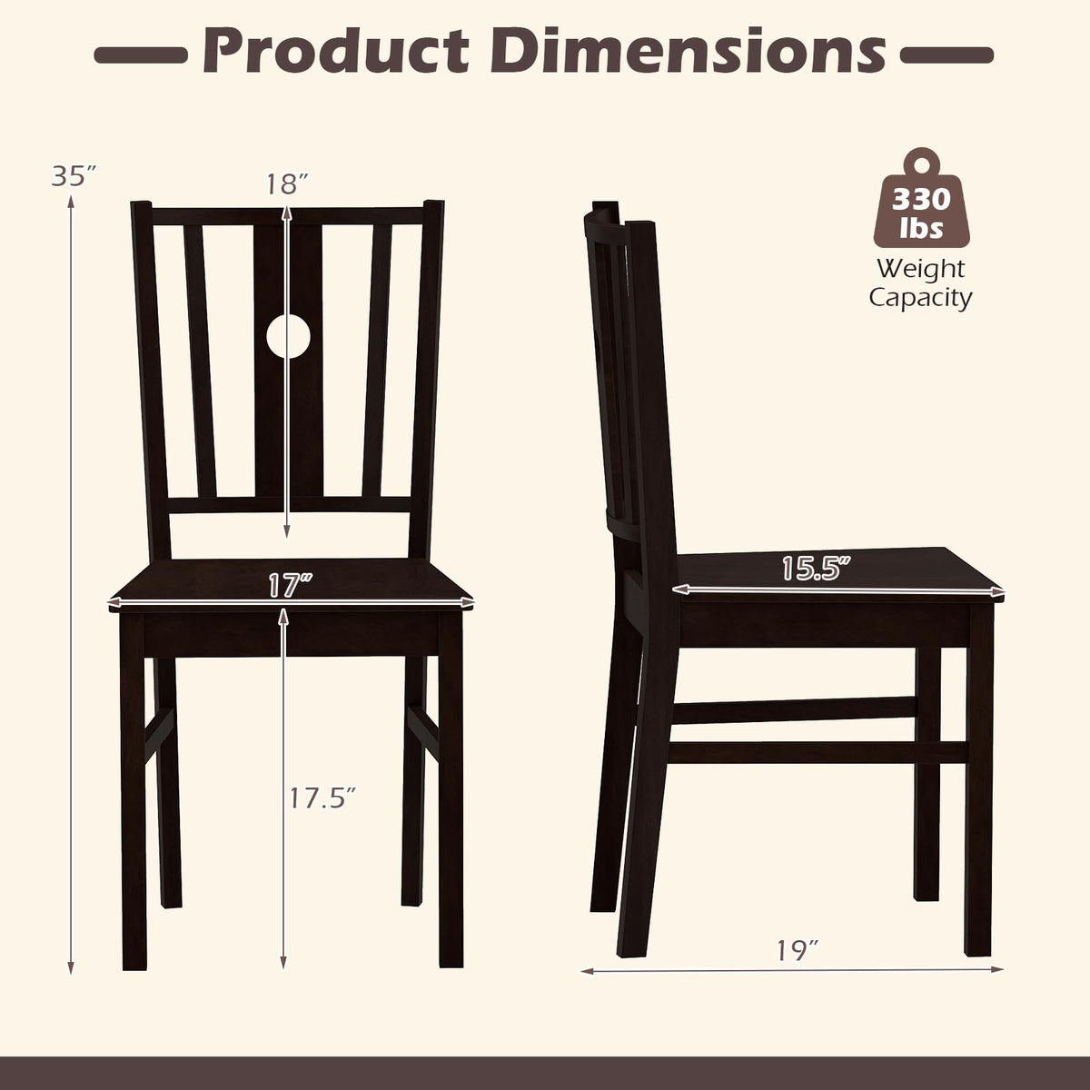 Goflame Solid Rubber Wood Kitchen Chairs with Slatted Curved Backrest & Wide Seat (2/4)