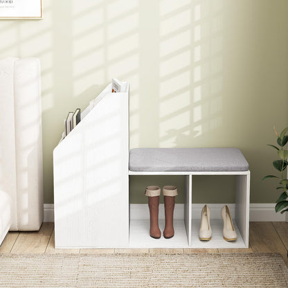 Goflame Shoe Storage Bench, Entryway Bench w/Side Holder & Padded Seat Cushion, 3 Storage Compartments