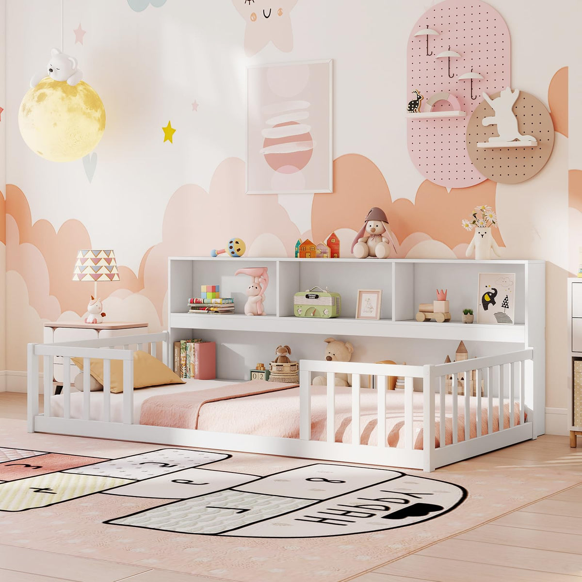 Goflame Wooden Montessori Bed Frame with Bookcase