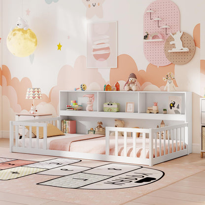 Goflame Wooden Montessori Bed Frame with Bookcase