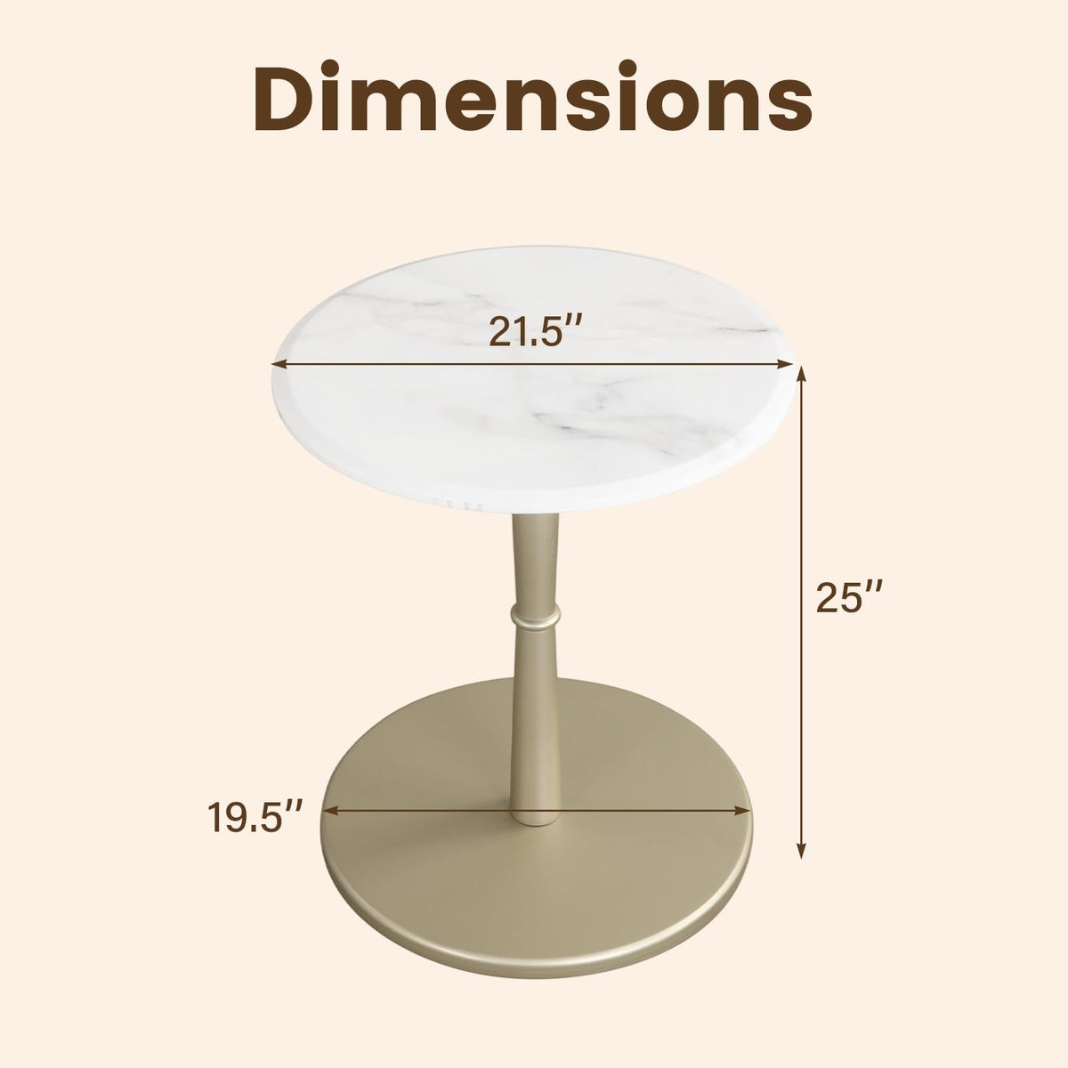 Goflame Round Marble Side Table w/Stone Finish & Wooden Pedestal (1/2)