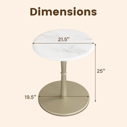 Goflame Round Marble Side Table w/Stone Finish & Wooden Pedestal (1/2)