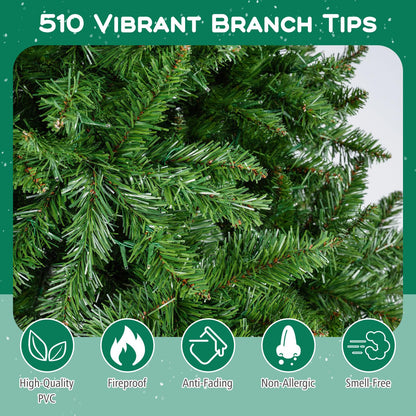 Goflame Pre-Lit Artificial Christmas Tree with 7 Lighting Modes & Folding Metal Stand