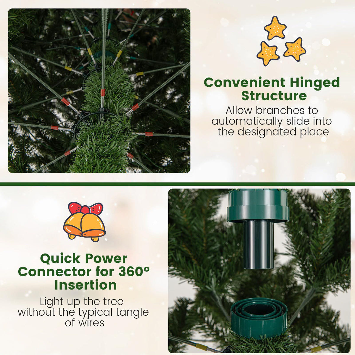 Goflame 12ft Pre-Lit Artificial Christmas Tree with 360° Quick Power Connector