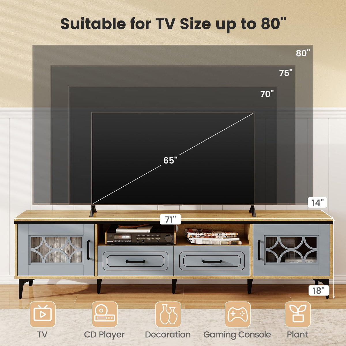 Goflame Wood TV Stand for TVs up to 80"