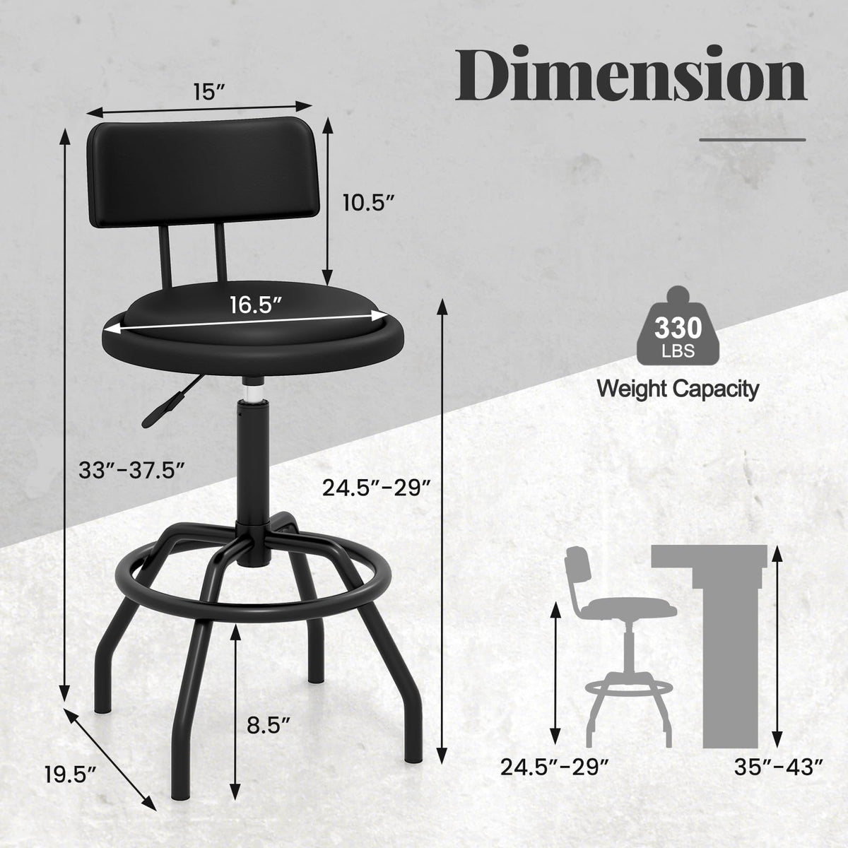 Goflame Swivel Bar Stools Set of 1/2/3/4, 24.5"-29" Height Adjustable Counter Height Chairs w/Back