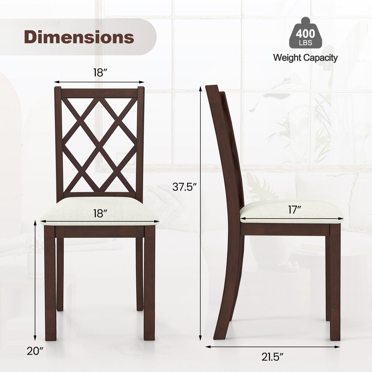 Goflame Wood Dining Chairs Set of 2, Farmhouse Kitchen Chair with Rubber Wood Legs, Max Load 400 Lbs