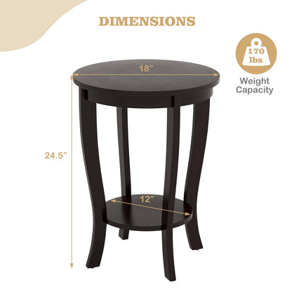 Goflame Round End Table with Storage Shelf Set of 2, Retro Nightstand with Solid Wood Legs, 24.5" Accent Table for Small Spaces
