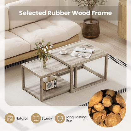 Goflame Nesting Coffee Tables Set of 2 with Storage Shelf Rubber Wood