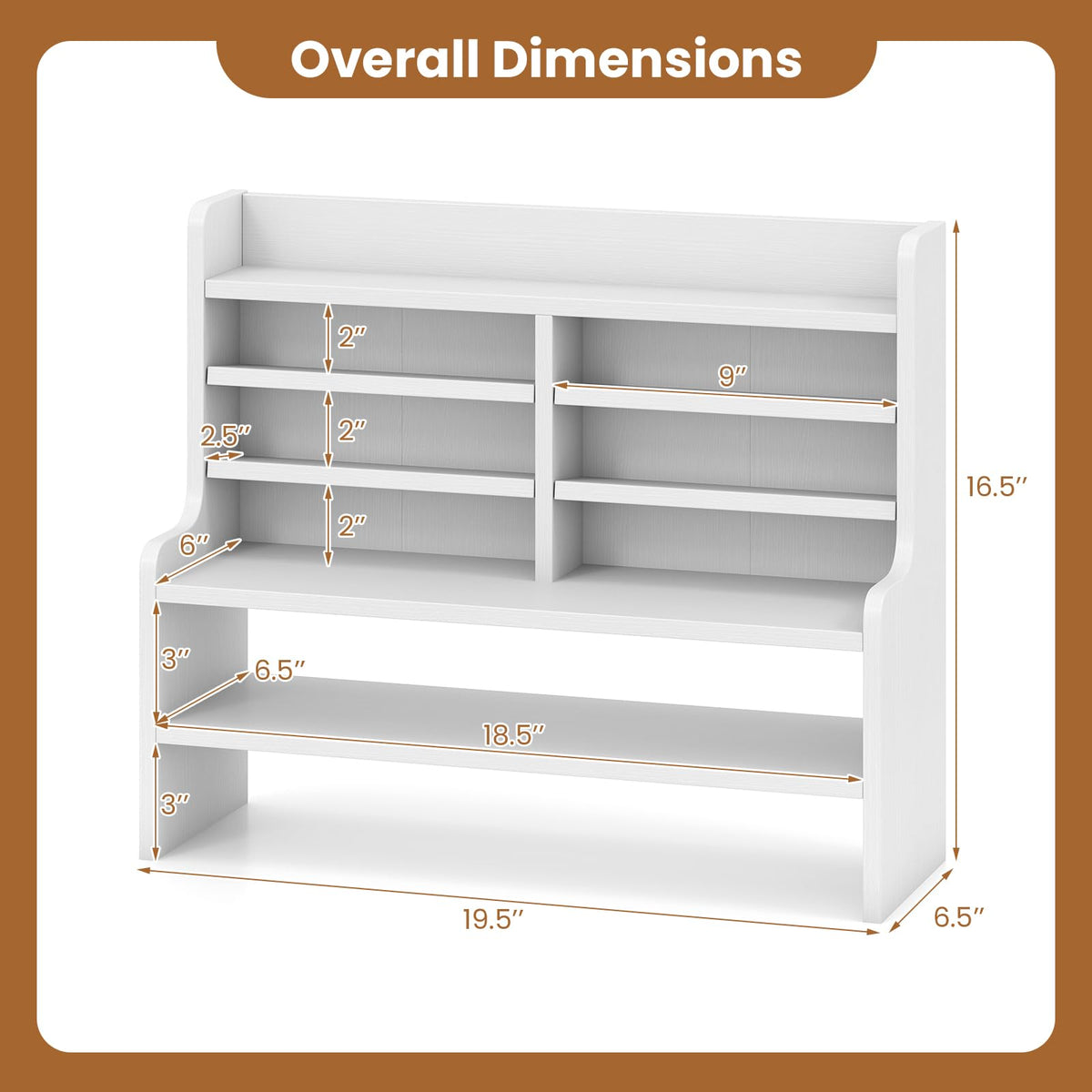 Goflame Desk Organizer | Wooden 6 Tier Storage Rack with 2 Removable Shelves