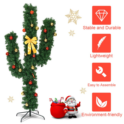 Goflame Pre-Lit Artificial Cactus Christmas Tree with LED Lights and Ball Ornaments - GoflameUS