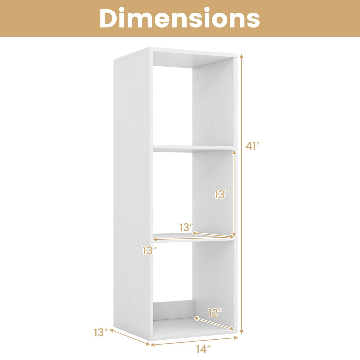 Goflame 3-Cube Bookcase, White Cubby Bookshelf w/Back Guardrail & Anti-Tipping Kits