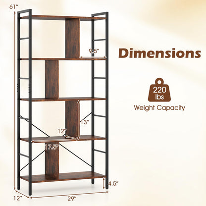 Goflame 5-Tier Tall Bookshelf 61" Industrial Bookcase w/Metal Frame