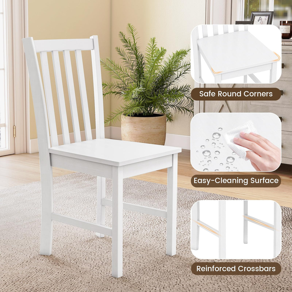 Goflame Wooden Dining Chairs Set of 2/4-100% Solid Rubber Wood Kitchen Chair with Curved Backrest
