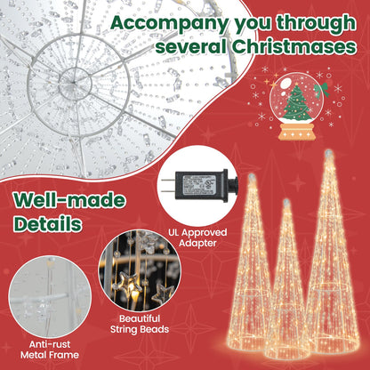 GOFLAME Set of 3 Lighted Christmas Cone Trees