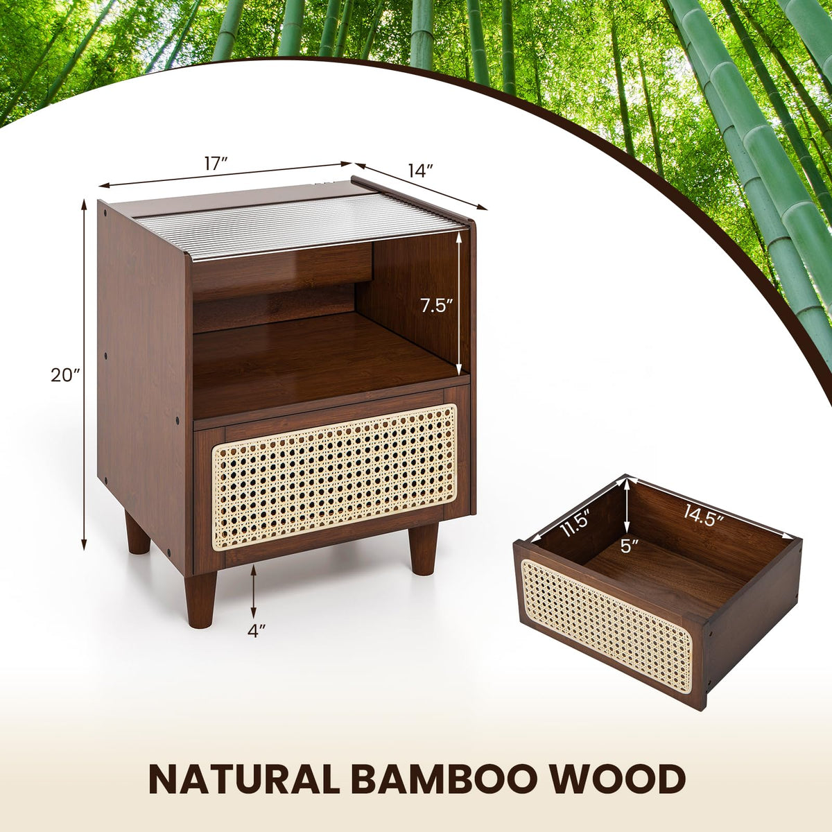 Goflame Rattan Nightstand with Drawer