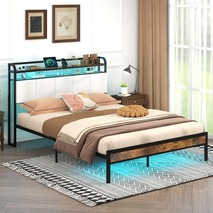Goflame King/Queen/Full/Twin Size Bed Frame with Storage Headboard