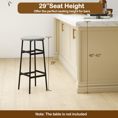 Goflame 29 Inch Bar Stools Set of 2/4 Upholstered Round Backless Bar Height Chairs with Sturdy Metal Frame and Footrest