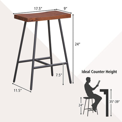 Industrial Saddle Stool with Footrest, Metal Legs, Adjustable Foot Pads, Backless Counter Height Chair for Living Room Kitchen Bar