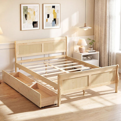 Goflame Twin/ Full/ Queen Bed with 2 Storage Drawers Wood Platform Bed with Headboard & Footboard