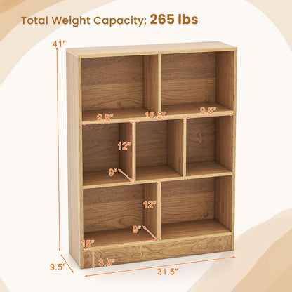 Goflame 7 Cube Bookcase 4-Tier Freestanding Bookshelf w/ 7 Open Compartments