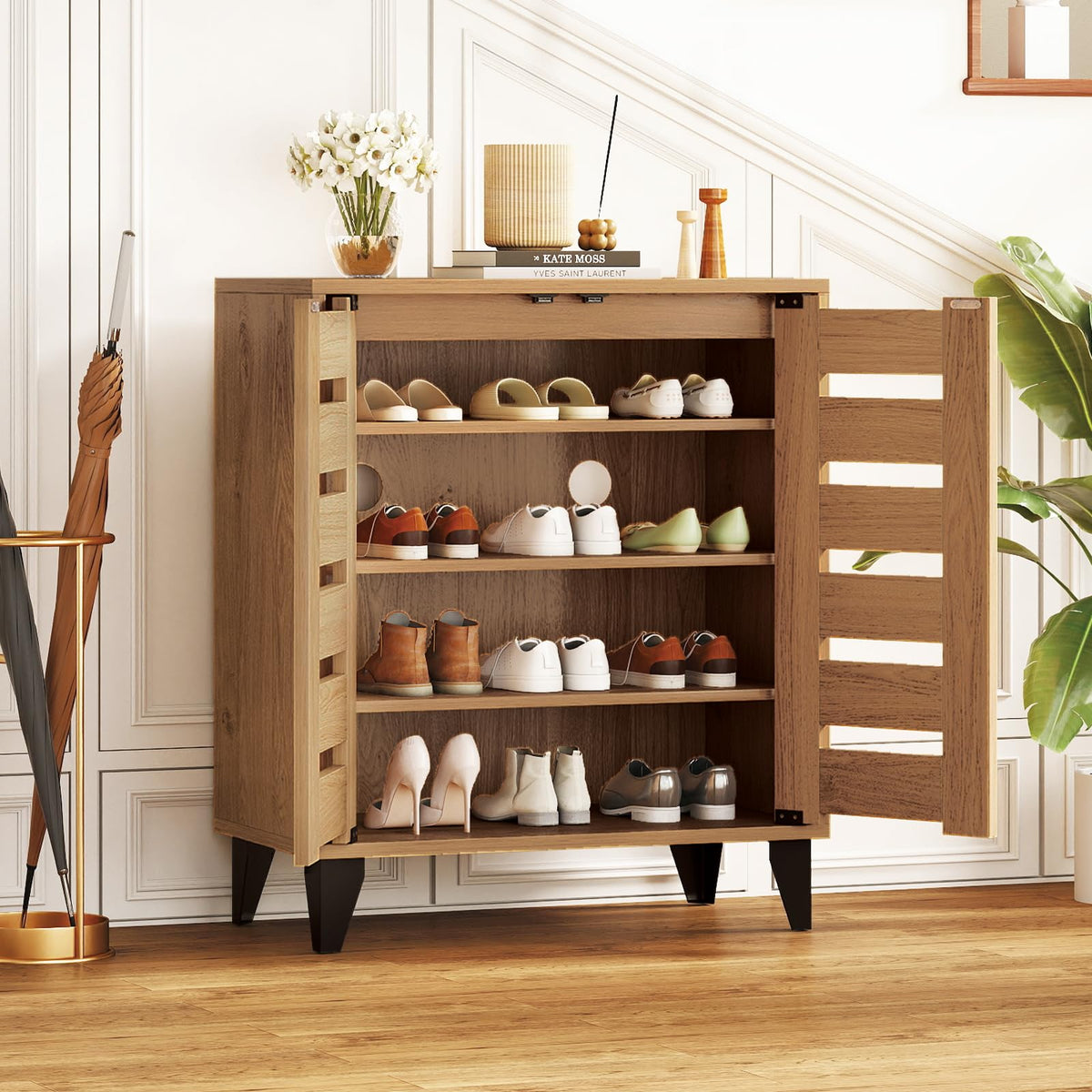 Goflame Shoe Cabinet with Louvered Doors