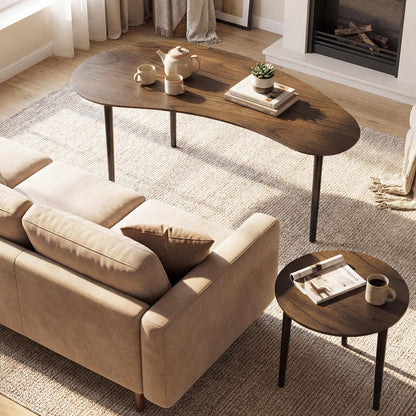 Goflame Nesting Tables Set of 2 | Mid Century Modern Coffee Tables with Solid Wood Support Legs
