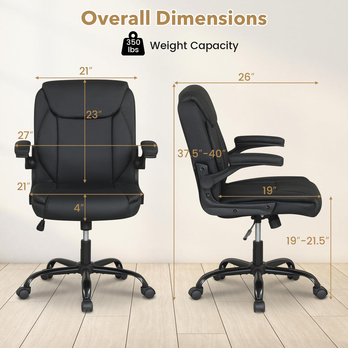 Goflame Leather Office Chair | Ergonomic Computer Desk Chair with Flip-up Arms
