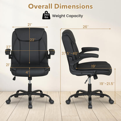 Goflame Leather Office Chair | Ergonomic Computer Desk Chair with Flip-up Arms
