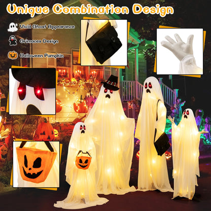 Goflame Halloween Light Up Family Ghosts, 4 PCS LED Glowing Halloween Ghosts