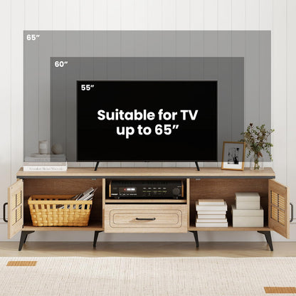 Goflame TV Stand for 60/65 Inch TV | Boho Entertainment Center with Storage Cabinets