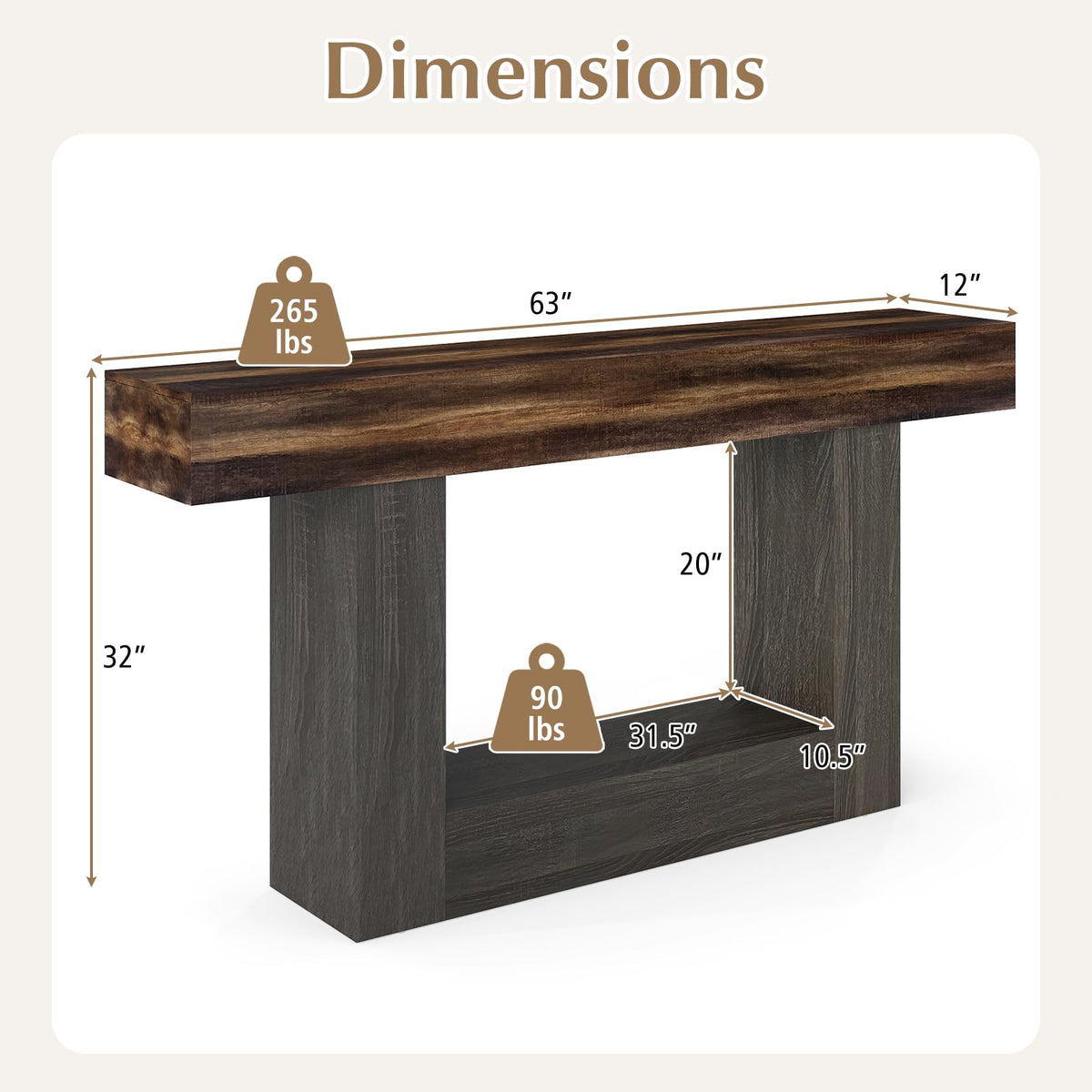 Goflame 63" Farmhouse Console Table | 2-Tier Narrow Entryway Table with Storage Shelf