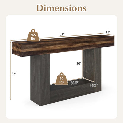 Goflame 63" Farmhouse Console Table | 2-Tier Narrow Entryway Table with Storage Shelf