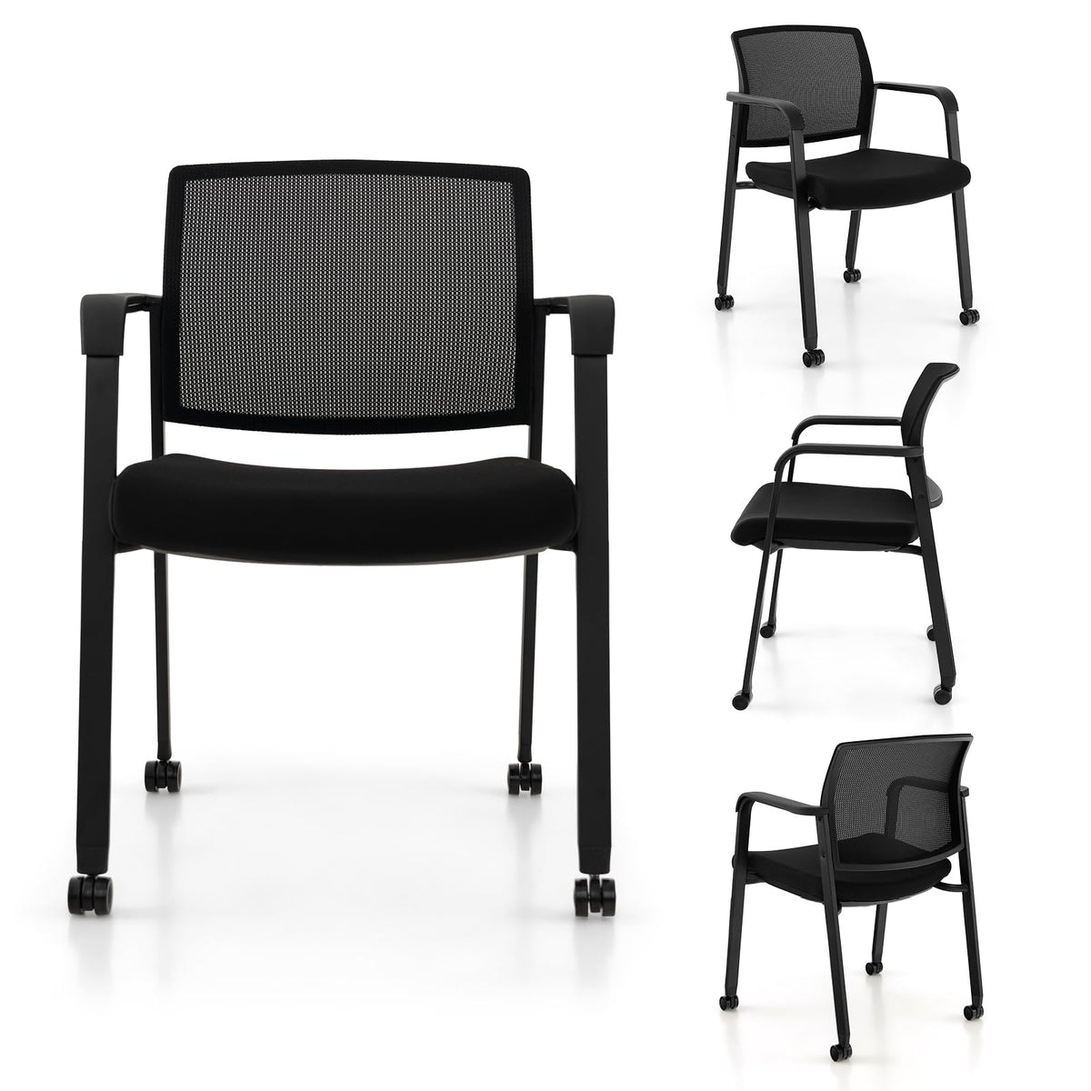 Goflame Waiting Room Chair Set, Rolling Office Desk Chairs with PU Wheels (2 / 4 / 6 / 8 / 10 / 12 Pack Options)