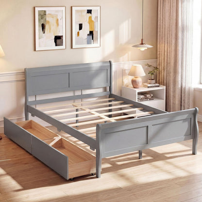 Goflame Twin/ Full/ Queen Bed with 2 Storage Drawers Wood Platform Bed with Headboard & Footboard